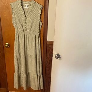 London Times Green Striped Midi Dress